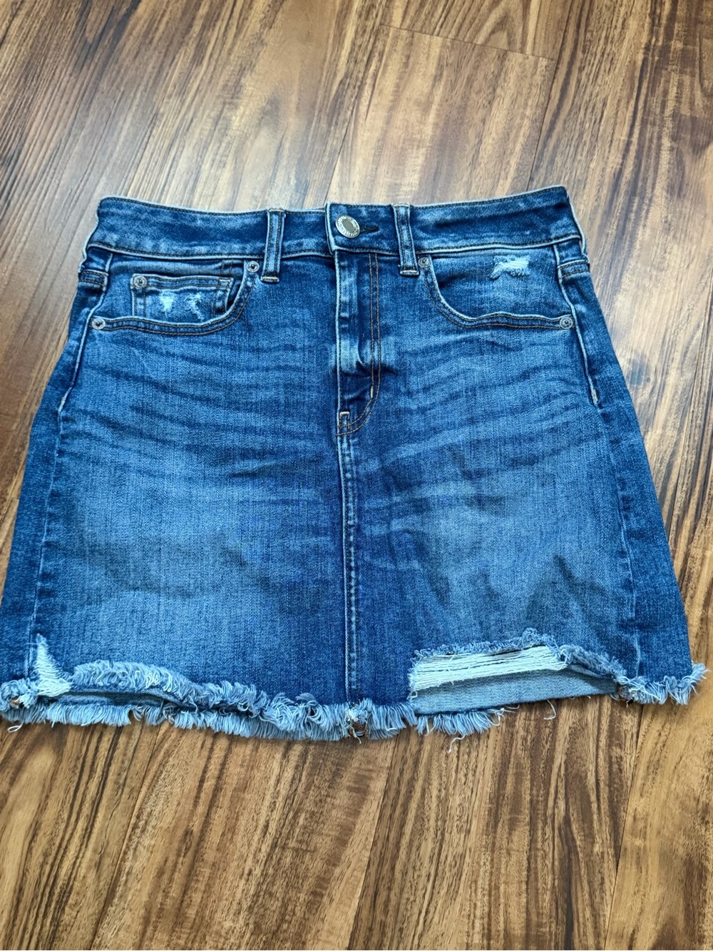 Classic Blue Denim Mini Skirt - Distressed Hem